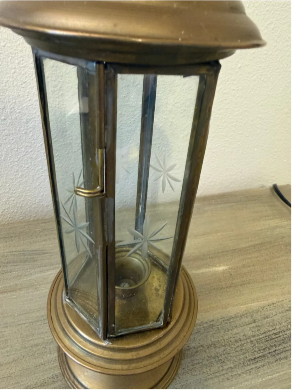 Vintage Brass French Wedding Procession Lantern Etched Starburst Glass Candle